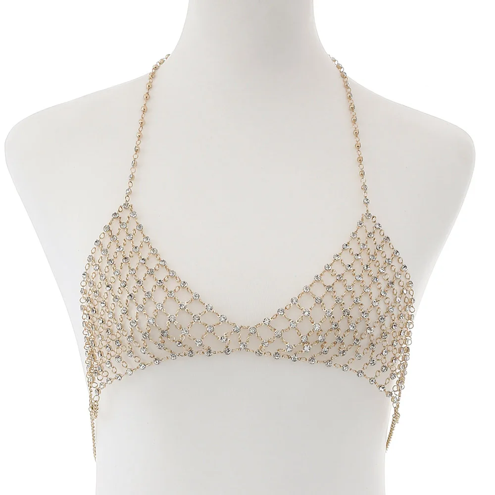 OnlyGoldBra Сексуальная цепочка на грудь для тела, Женский Кристалл, цепочка на бюстгальтер, бикини, роскошные стразы, ювелирное изделие для тела, массивные ремни, пляжные летние ювелирные изделия - Окраска металла: OnlyGoldBra