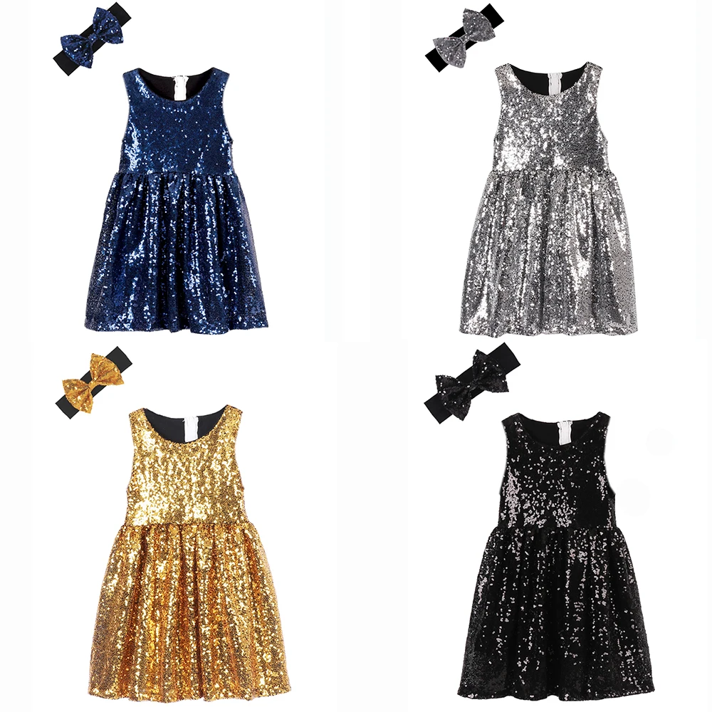 Платье для маленьких девочек с блестками детское летнее блестящее платье
