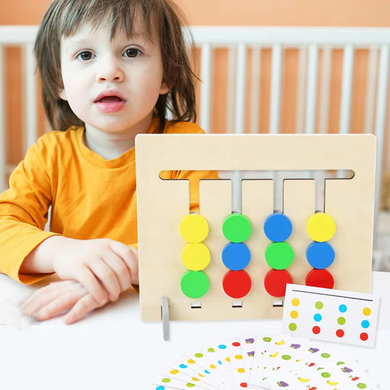 Деревянные пазлы с двусторонним сочетанием цветов и фруктов Детские обучающие