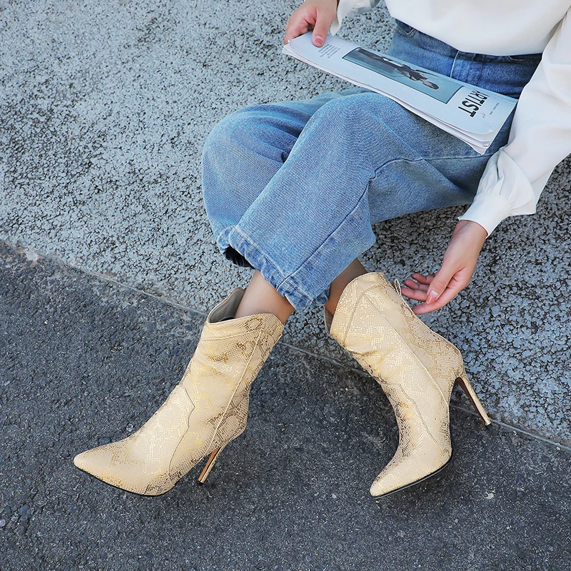 Оригинальные новые зимние женские ботильоны Intention из змеиной кожи элегантные