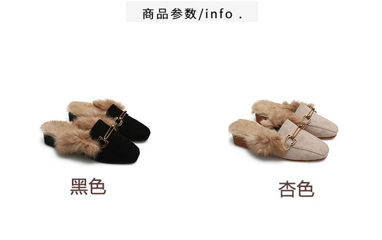 Женские шлепанцы; коллекция года; Роскошные шлепанцы с закрытым носком; плюшевые шлепанцы на каблуке с покемонами; новые дизайнерские зимние шлепанцы на низком каблуке с мехом