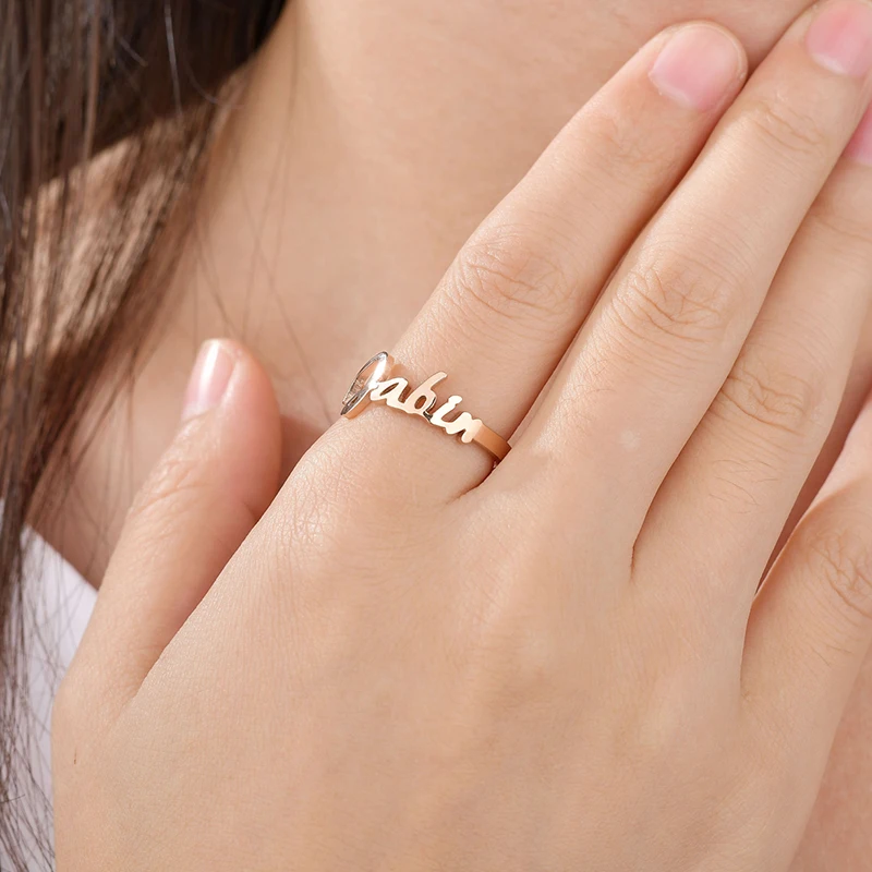 

Sifisrri Trendy Custom Name Rings Stainless Steel Heart Crown Adjustable Personlized Women Wedding Rings Unique Engagement Gift