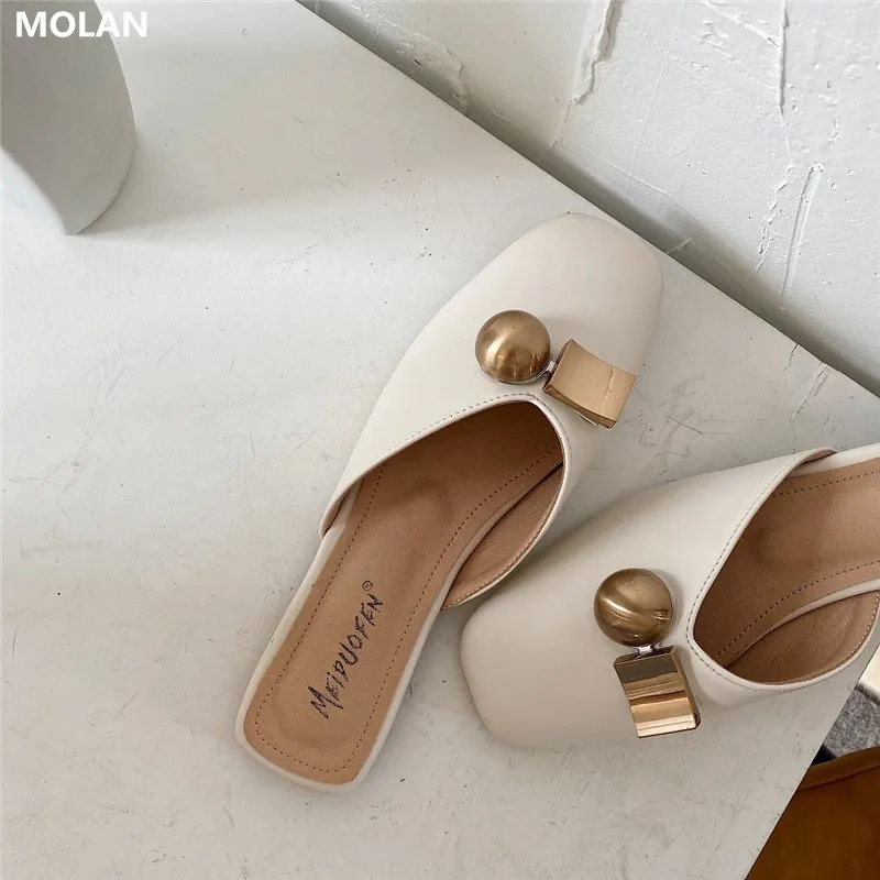 MOLAN фирменный дизайн 2020 летние корейские модные шлепанцы с квадратным носком и