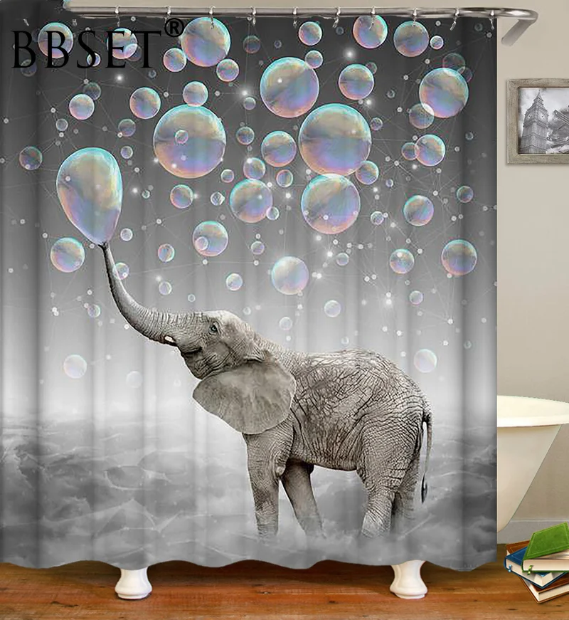 

High Quality Shower Curtain Elephant Printing 3D Polyester Fabric Mildewproof Waterproof Bathroom Curtain with 12 Hooks SC1098