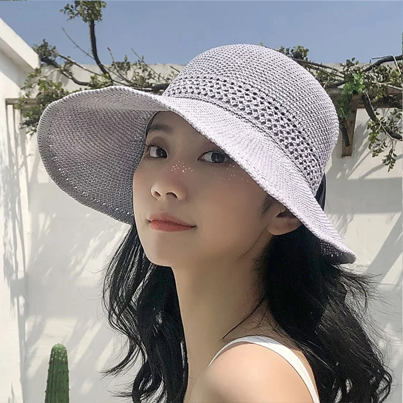 Летняя женская вязаная Пустая Шляпа Женская Солнцезащитная соломенная шляпа с