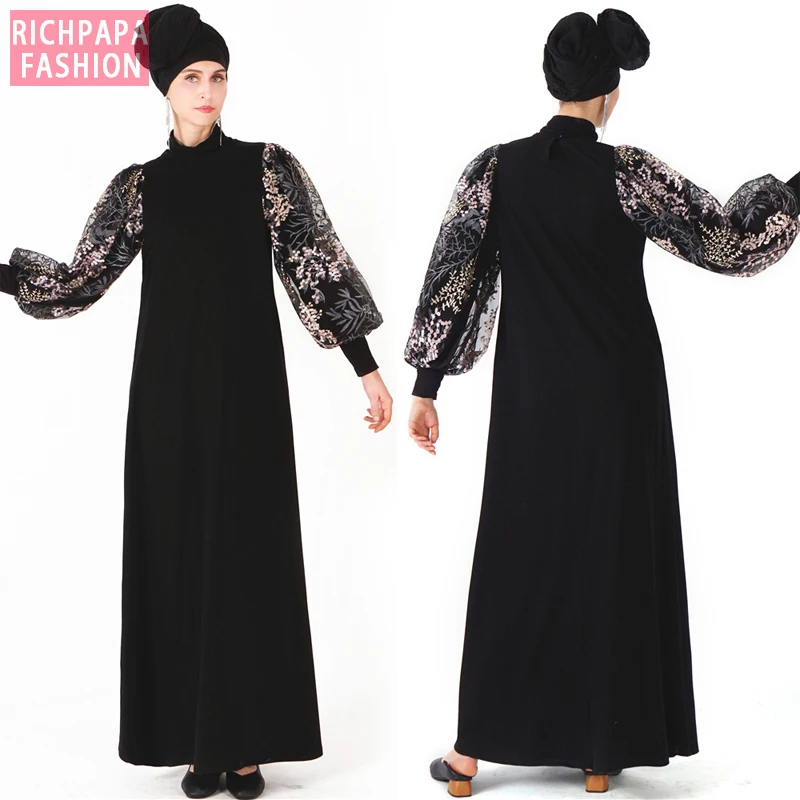 Черная Абая кафтан мусульманское платье платья Кафтан Рамадан Турция Дубай