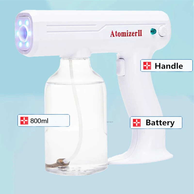 

Upgraded 1300W 800ML 110V/220V CE Household Portable Wireless Sprayer Machine Blue Light Nano Steam Spray Gun Disinfection