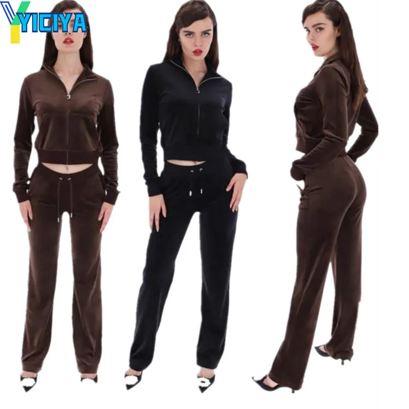 

Women's Sweatshirt 2022 Spring Velvet Suit Black Casual Sweater Two-piece Set Tracksuit Women Suit Female Velour Suit Pants Suit