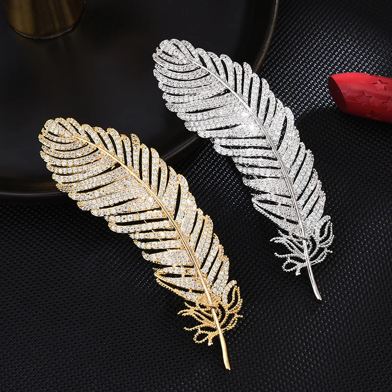 

Luxury Feather Brooches For Women значки на портфель Fashion Wedding Jewelry Statement Leaf Corsage Pins Suit Bouttoniere Pin