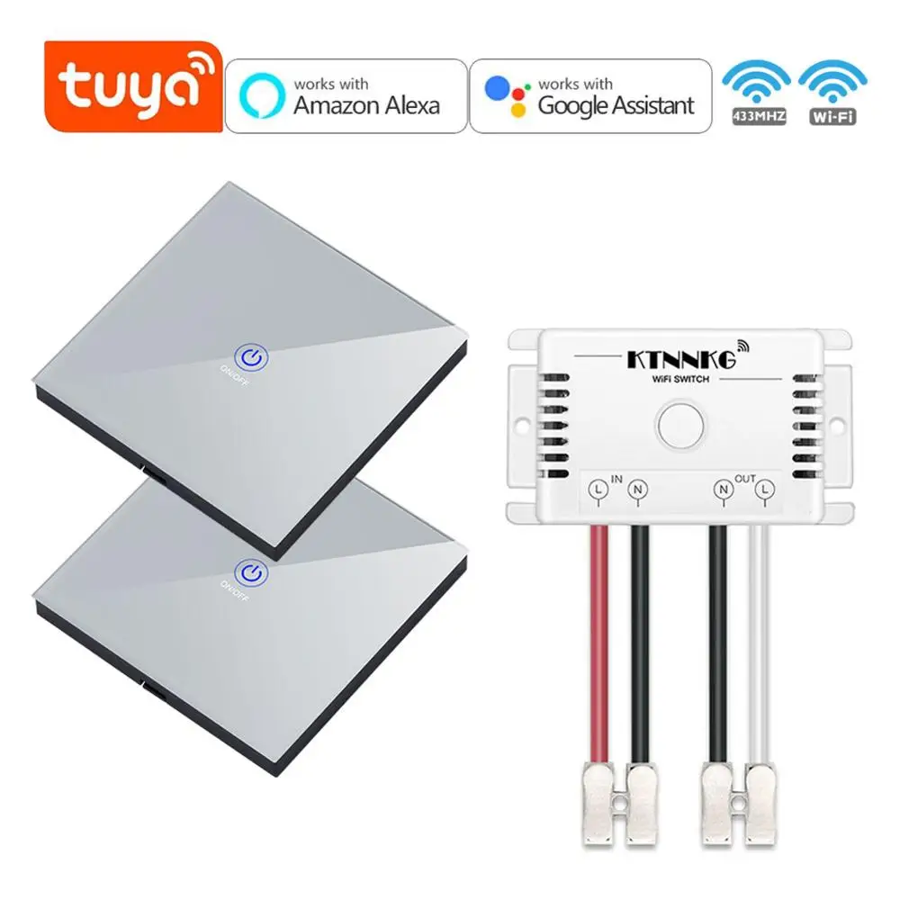 KTNNKG AC90-220V Tuya Smart Home приложение Wi-Fi сенсорный выключатель светильник RF 433 МГц настенный Панель DIY релейный модуль Таймер Alexa фотолампы