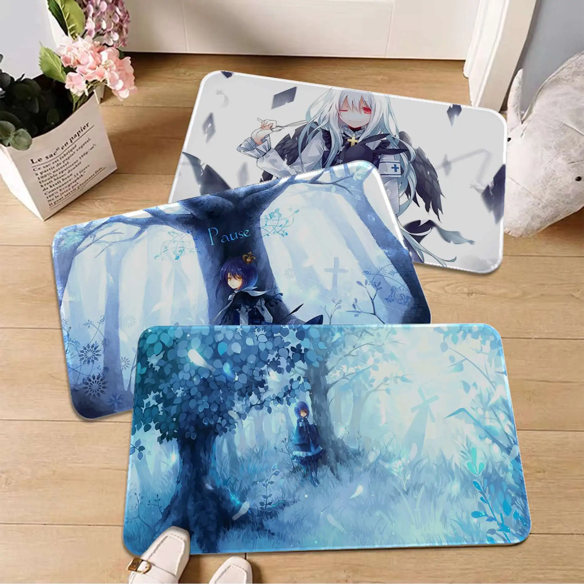 

Anime Pause Printed Flannel Floor Mat Bathroom Decor Carpet Non-Slip For Living Room Kitchen Welcome Doormat