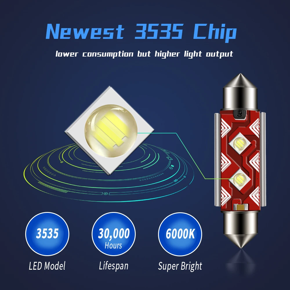 DXZ 2x 12V/24V Festoon 31mm 36mm 39mm 41mm Car LED Bulb 3535 chip Canbus C5W C10W NO ERROR Interior Light Dome Reading light | Автомобили