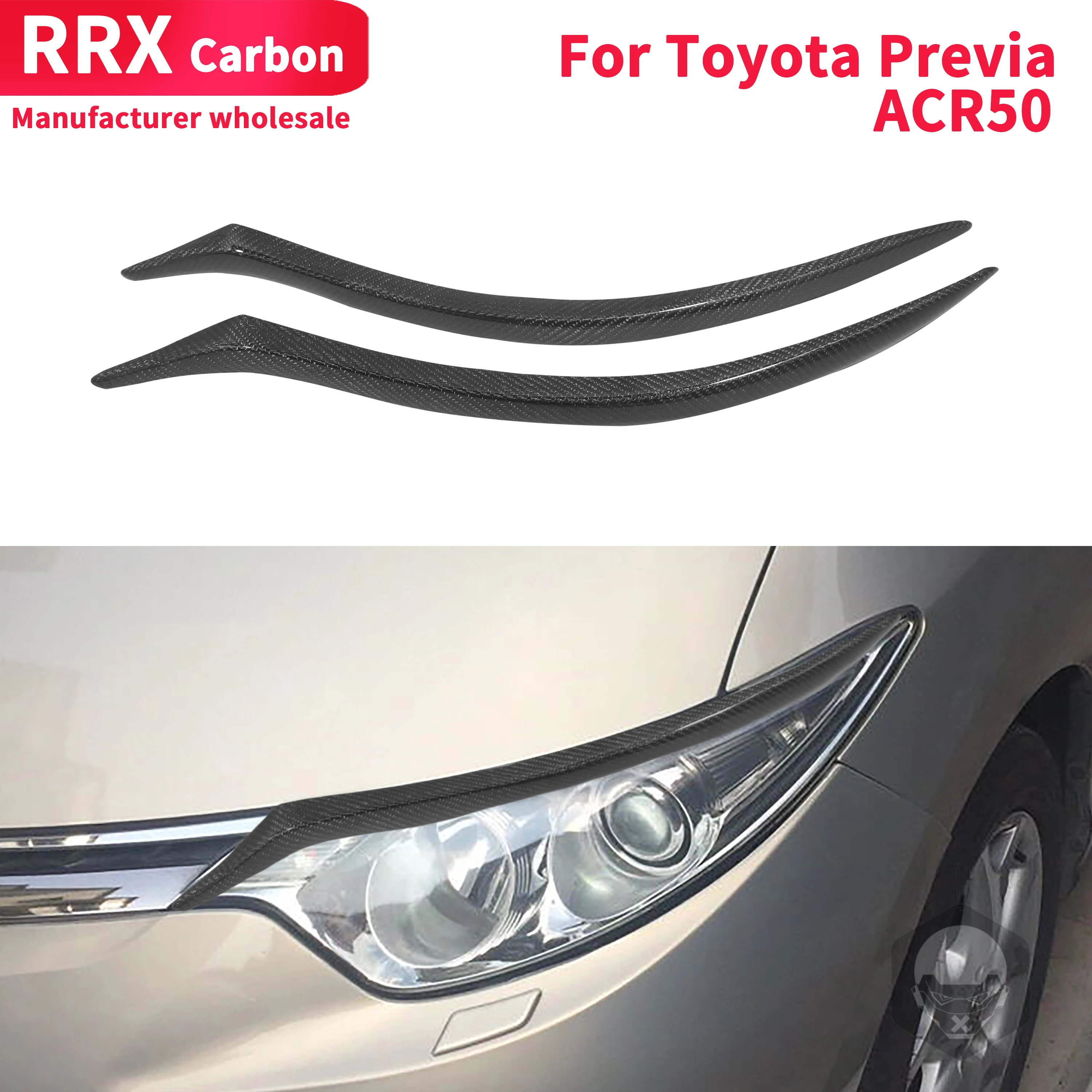 

1Pair Headlights Eyebrow Eyelids Trim Cover Stickers For Toyota Previa ACR50 2006-2012 Real Carbon Fiber Paste Style Accessories