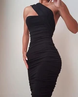 2022 women ladies fashion one shoulder sleeveless solid color party bodycon dress sexy slim fit oversize female tight dress