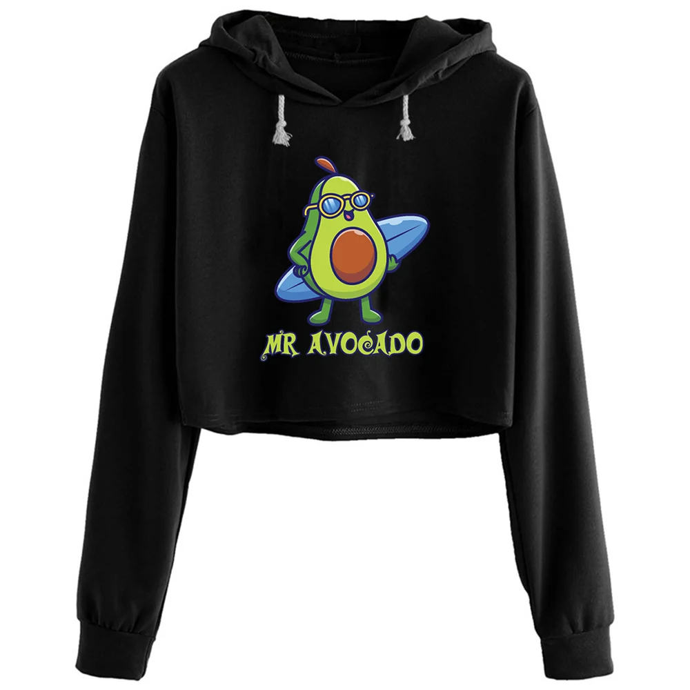 

Mr Avocado Crop Hoodies Women Grunge Harajuku Anime Emo Pullover For Girls