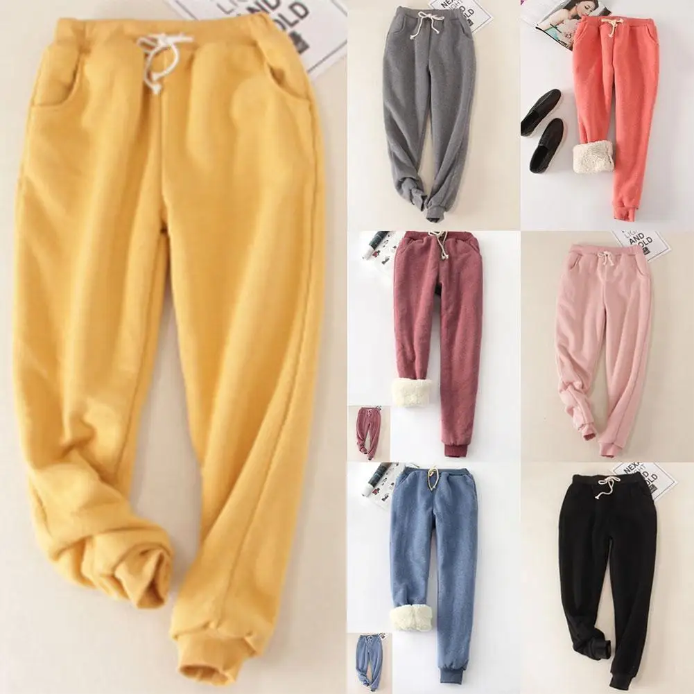 

Зимние женские брюки, толстые кашемировые теплые брюки из овечьей шкуры, повседневный свободный спортивный костюм, брюки, спортивные брюки