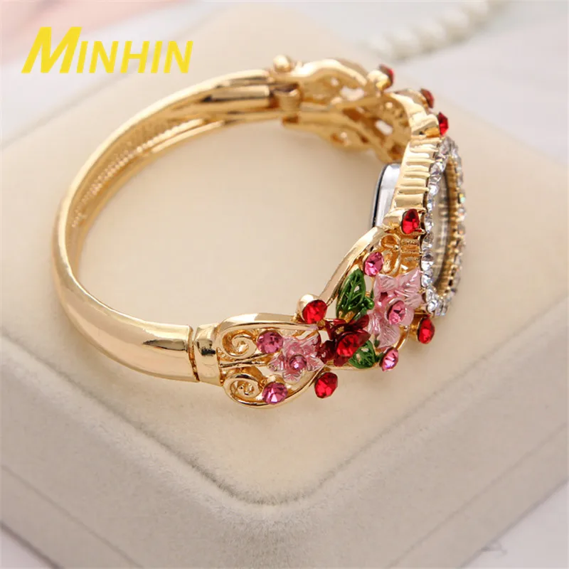 Роскошные женские часы бренд MINHIN браслет с цветком и кристаллами милый подарок