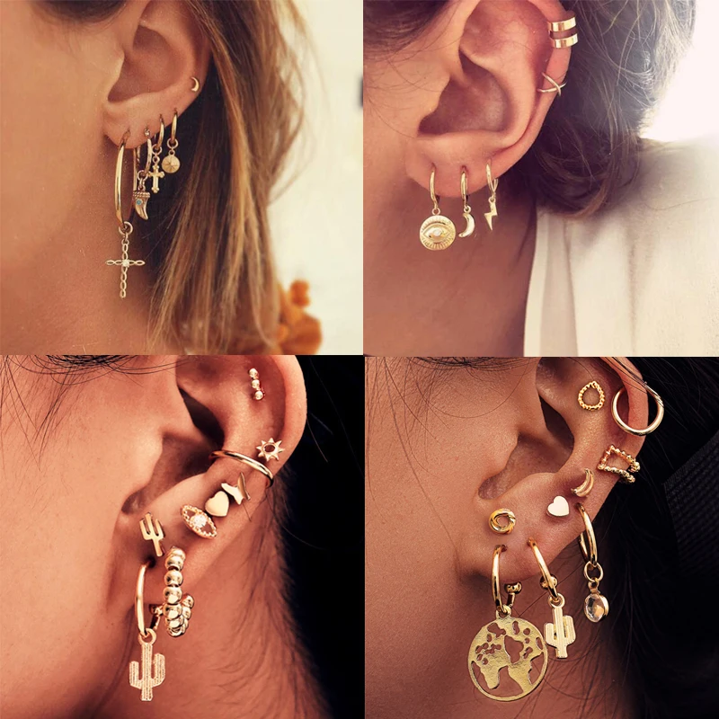 5 шт./компл. Винтаж Луна набор серег колец для Для женщин женские золотые ушей