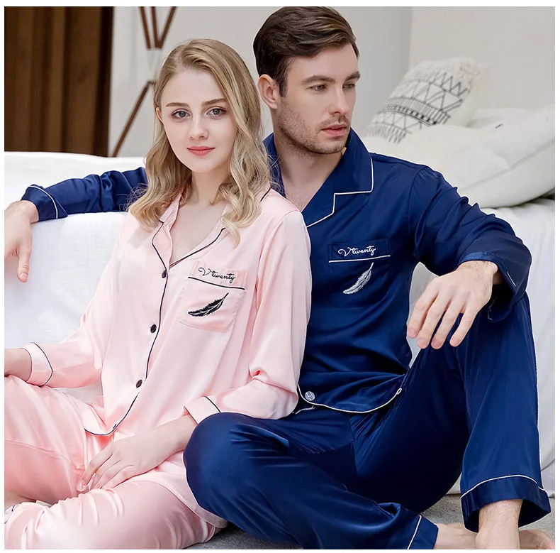 Роскошный Пижамный костюм атласные шелковые пижамные комплекты пижамы для пар