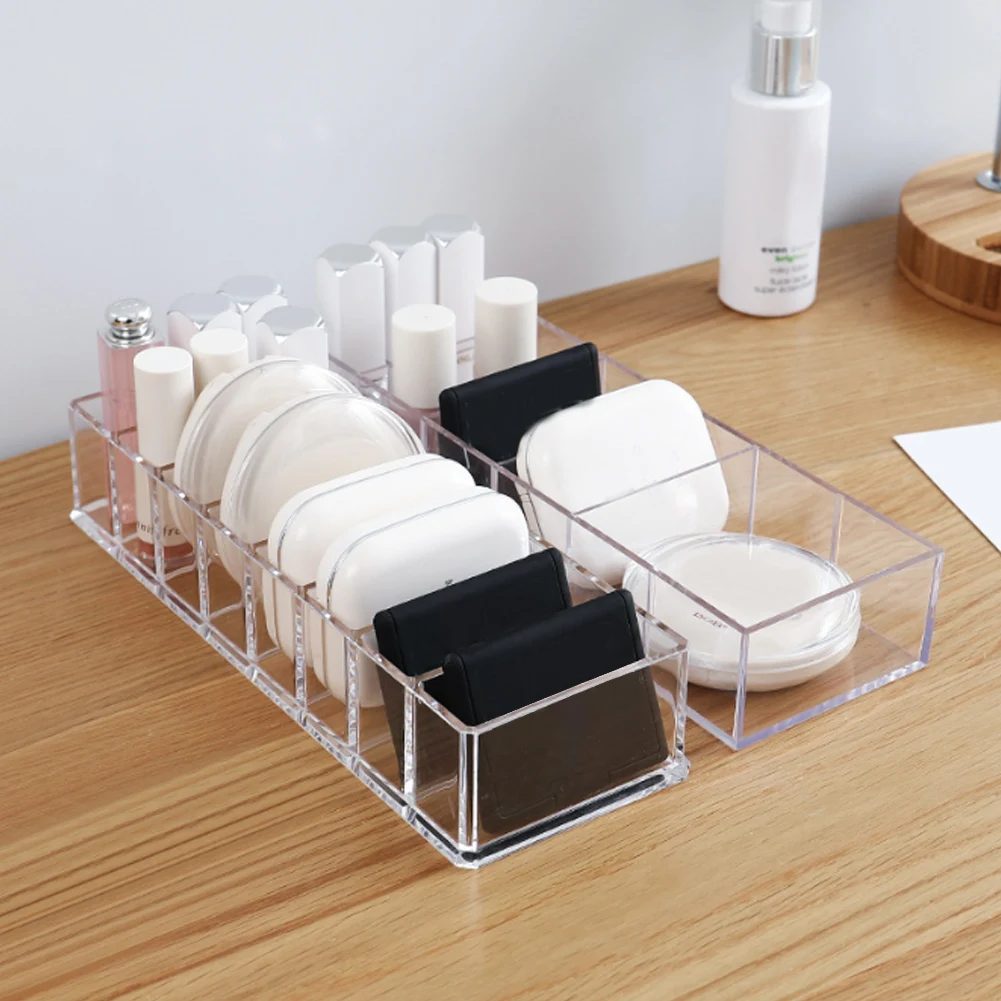 

Transparent Compartmental Cosmetic Storage Box Detachable Plastic Desktop Storage Box