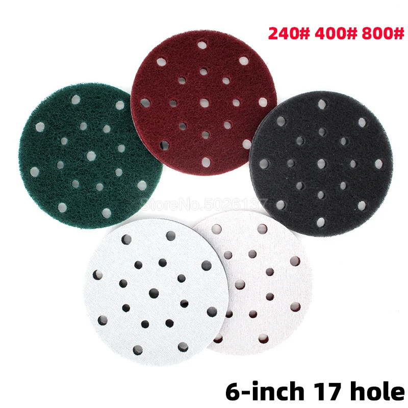 

1PCS 6 Inch 17-HOLE 240-800 Grit Multi-purpose Flocking Scouring Pad Industrial Heavy Duty Nylon Cloth For Polishing & Grinding