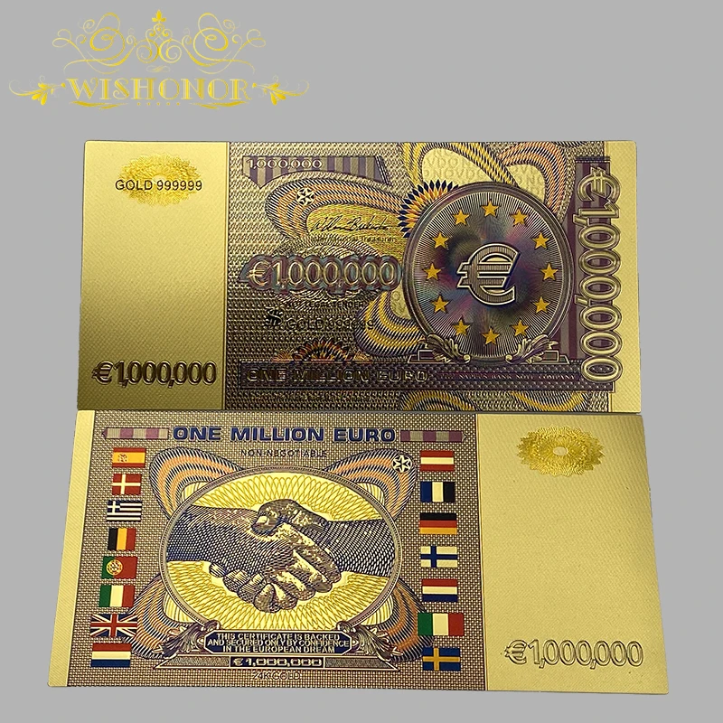 

10Pcs/Lot Nice Color Euro Banknote 5 10 20 50 100 200 500 1000 1 Million Banknote in 24k Gold Plated For Collection