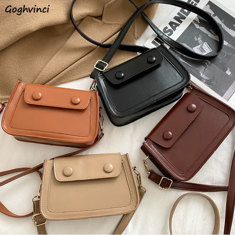 

Сумки через плечо для женщин, однотонные модные Универсальные повседневные винтажные дамские сумочки из искусственной кожи в Корейском ст...