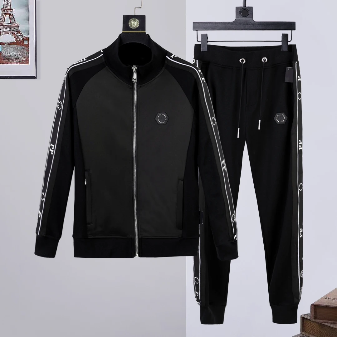 

2020 New PP Skull Brand Men 2-Piece Sweatshirt Pants Sportswear Set Zip Plein Clothes Sudadera con capucha para hombre
