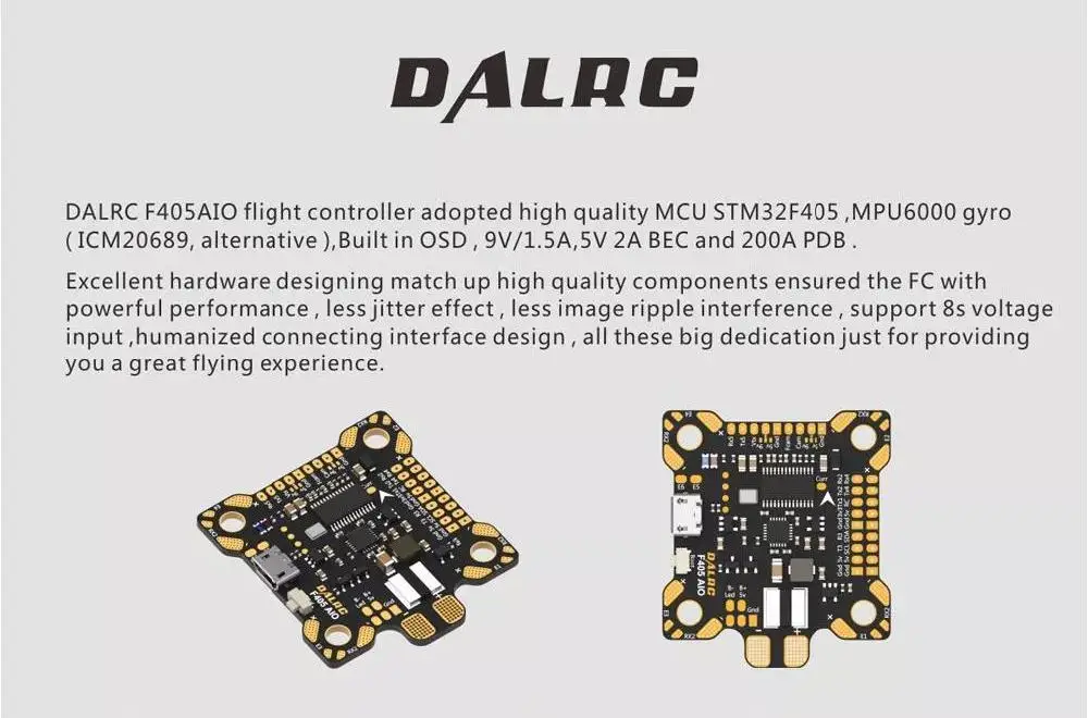 Контроллер полета RCtown F405 AIO Betaflight F4 MCU STM32F405 MPU6000 OSD 9 V/1.5A 5 V/2A BEC 200A PDB | Игрушки и хобби