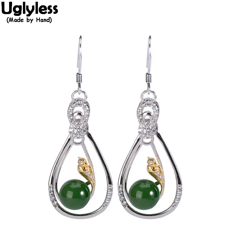 Женские серьги капли из серебра 925 пробы с кристаллами натуральный зеленый