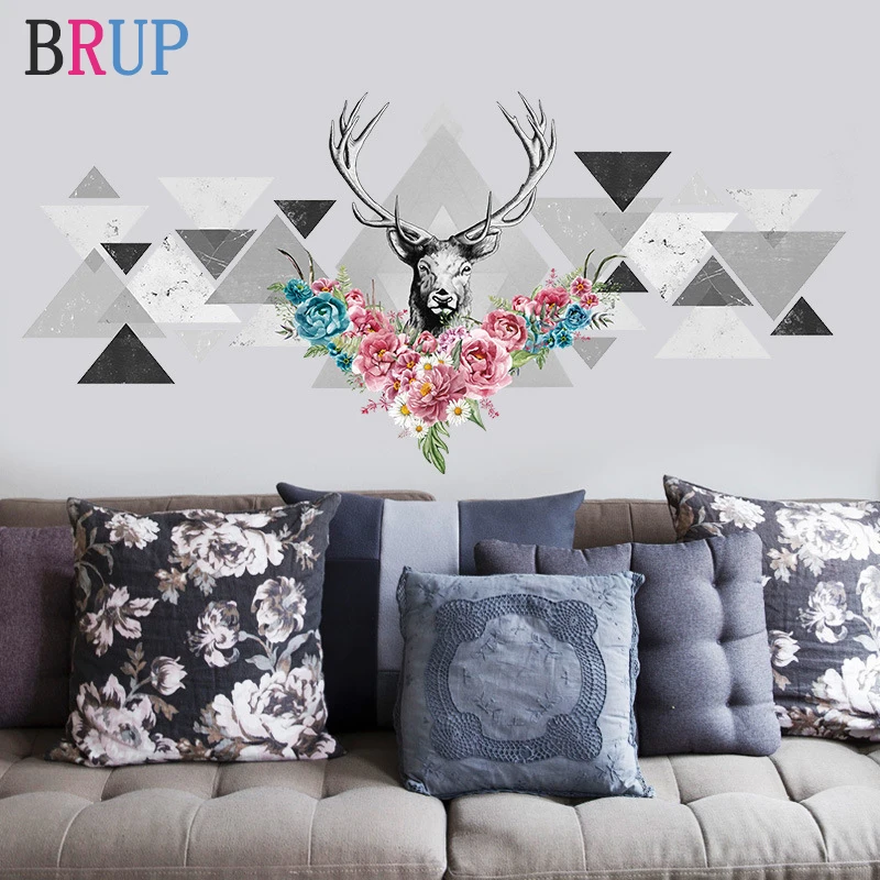 Скандинавские настенные Стикеры с головой оленя искусство домашний декор
