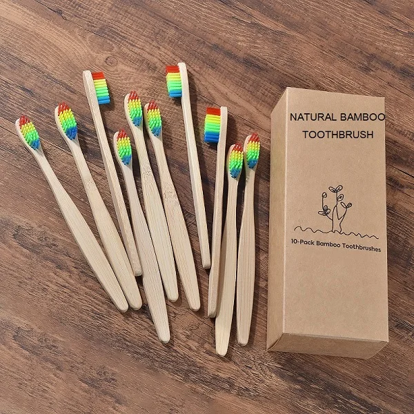 10 Piece Rainbows Дизайн, разноцветные бамбуковые зубные щетки, Экологичная деревянная зубная щетка с мягкой щетиной, зубная щетка для ухода за полостью рта для взрослых - Цвет: 10 Piece Rainbows