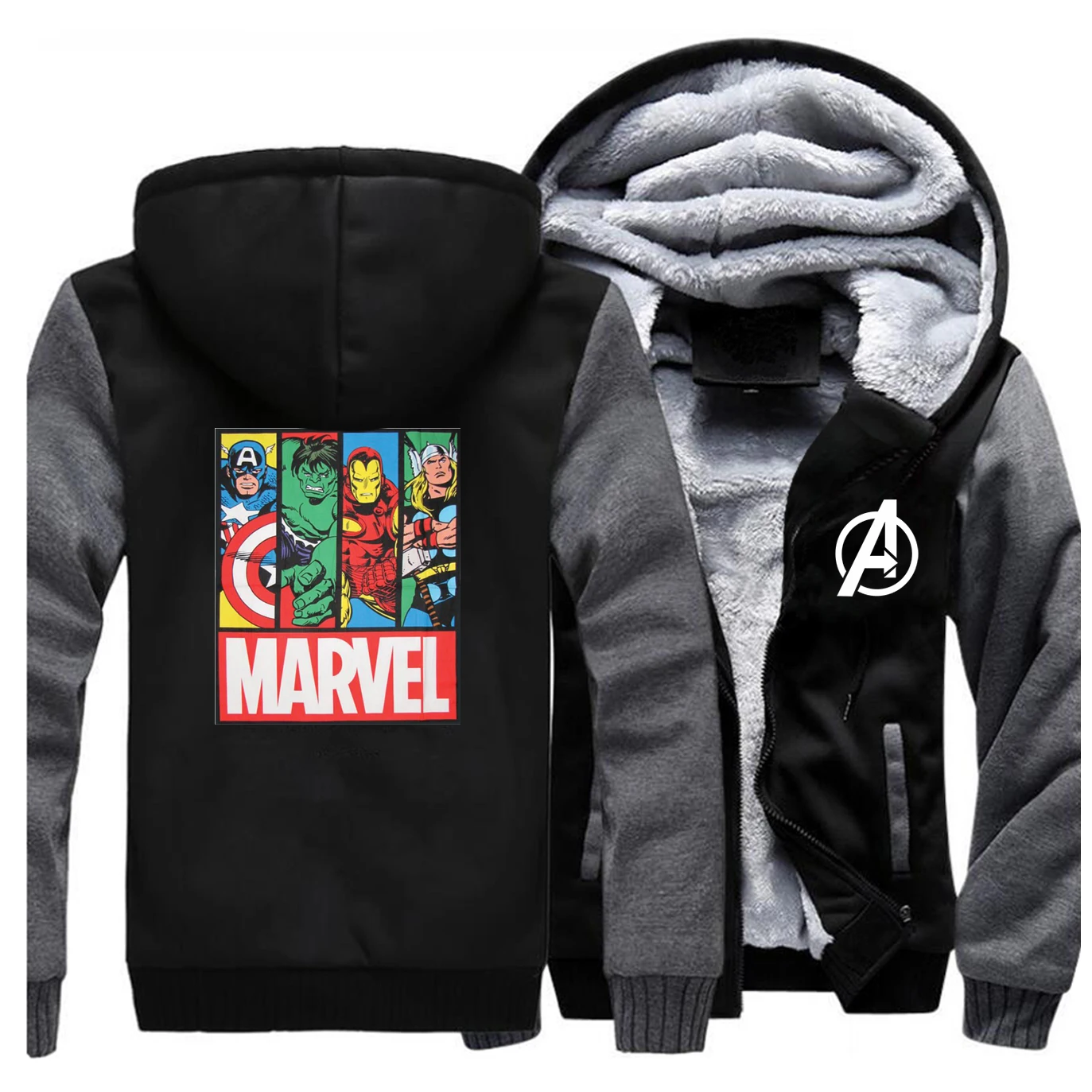Marvel Мстители зима горячая Распродажа толстовки с рукавом реглан мужская мода хип-хоп спортивная одежда забавное пальто плотная одежда супергероя - Цвет: Dark Gray Black