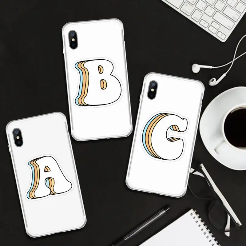 

Cute Letters Phone Case Transparent for iPhone 6 7 8 11 12 s mini pro X XS XR MAX Plus cover funda shell