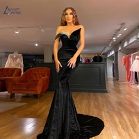 layout niceb asymmetrical mermaid evening dress sleeveless prom gown 2022 black velour with beads sequin