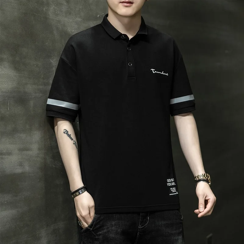 

Summer men's short-sleeved solid color business lapel loose casual trend short-sleeved men's
