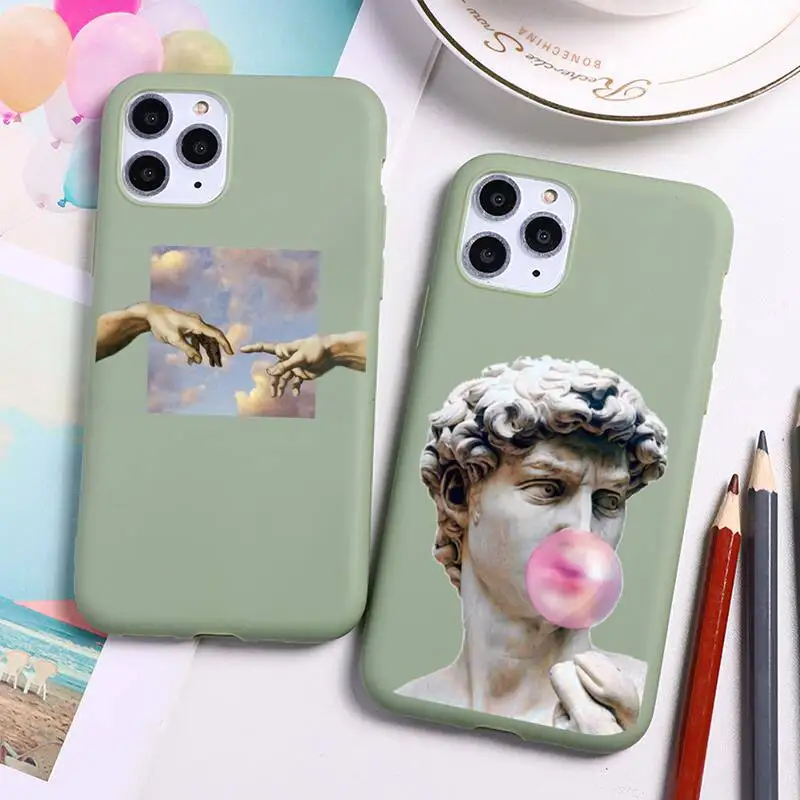 

Mona Lisa David Statue Abstract Art Phone Case For iphone 12 11 Pro Max Mini XS 8 7 6 6S Plus X SE 2020 XR Candy green cover