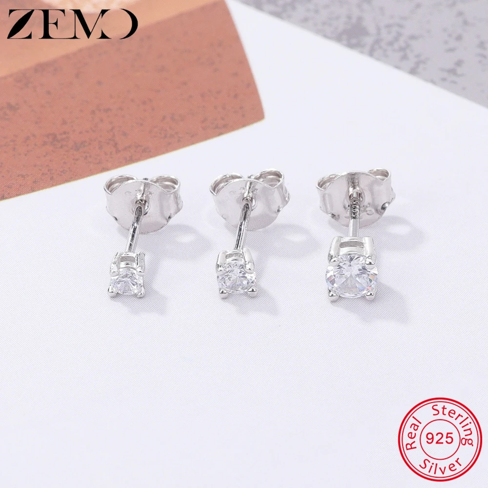 

ZEMO Real 925 Sterling Silver Stud Earring With Big CZ for Women Shinning Crystal Helix Conch Earring for Girls Piercing Jewelry