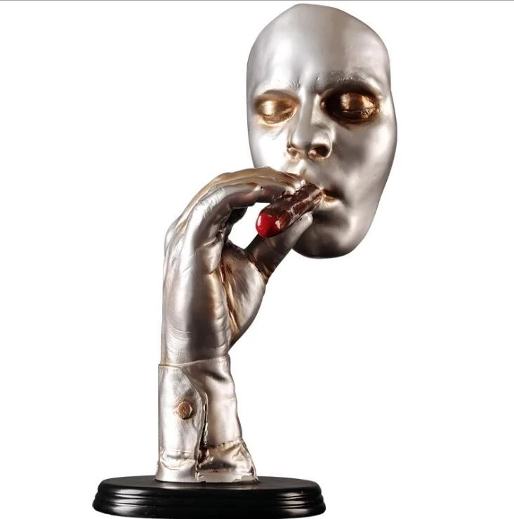 

Retro Meditators Abstract Sculpture Man Smoking Cigar Creative Face Statue Character Resin Figurine Artwork Home Decorations