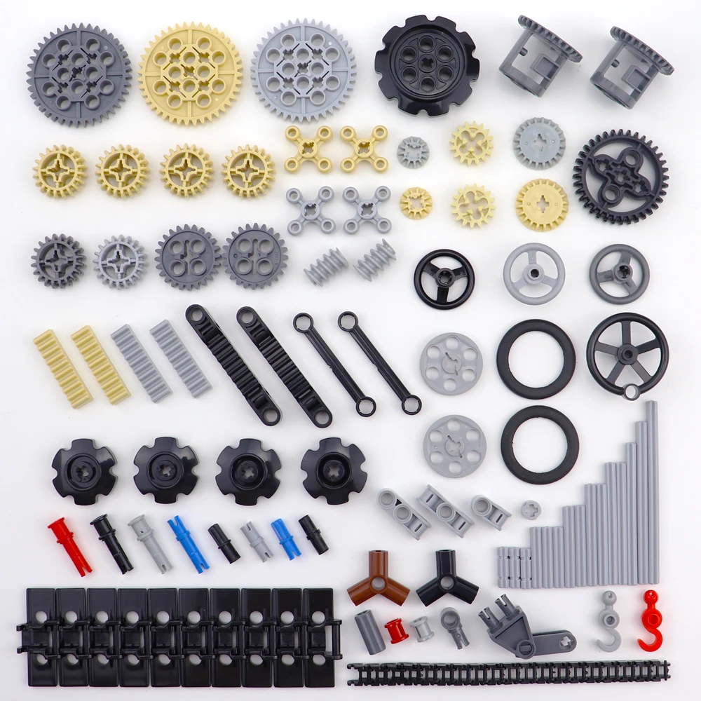 

MOC Technical Blocks Parts Bulk Gear Axle Conector Wheel Pulley Chain Link Car Mindstorms Compatible Accessories Building Bricks