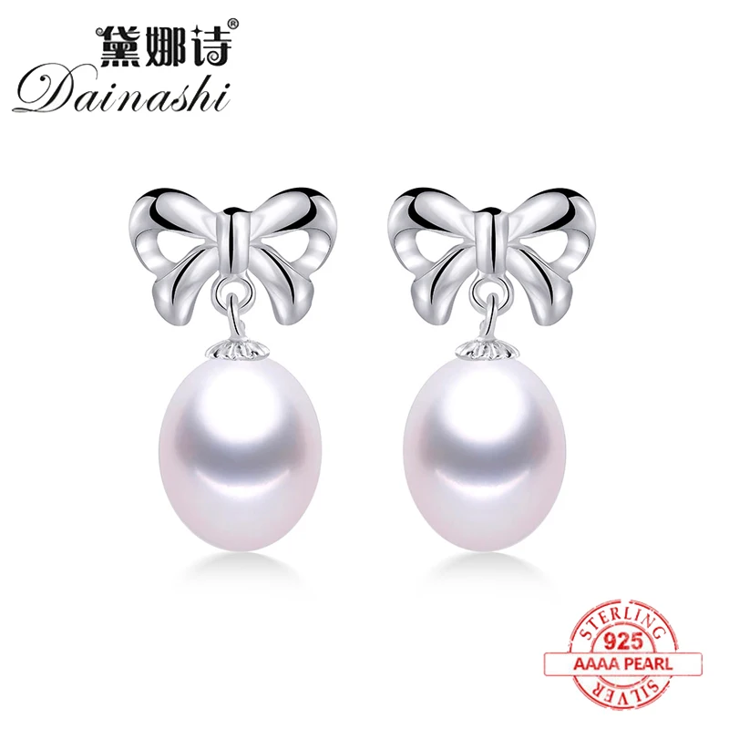 

Серьги-подвески с бантом AAAA, 100% натуральный пресноводный жемчуг, новый дизайн, милые жемчужные серьги-подвески серебряные ювелирные издели...