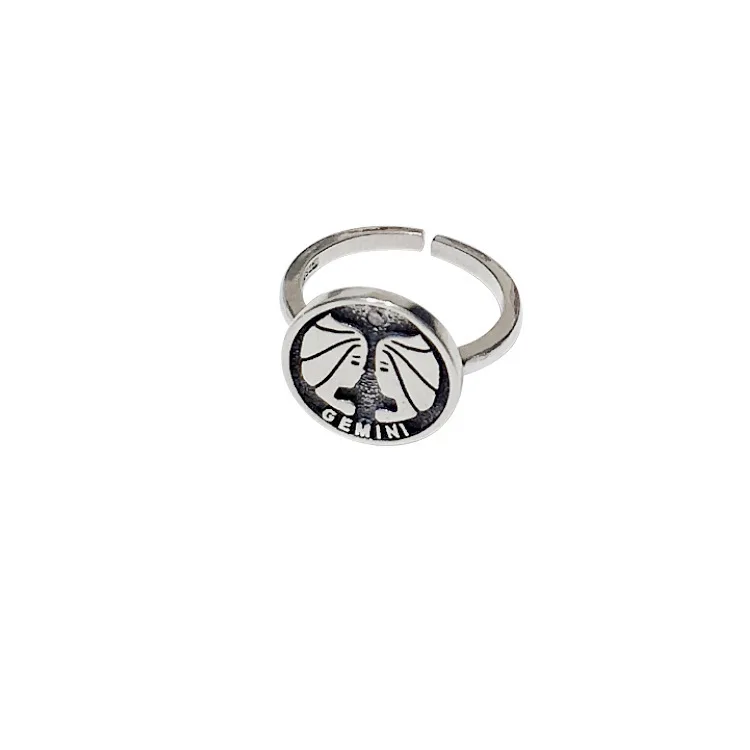 

Fashion Vintage Twelve Constellation Adjustable Finger Rings For Women Men Gothic Round Zodiac Open Ring Couple Simple Jewelry