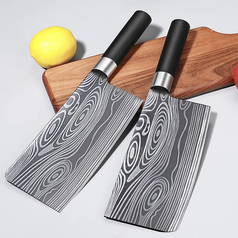 6Pcs Kitchen Knife Set Damascus Pattern Chop Bone Utility Meat Cleaver Steak Sharpener Scissors Tool Holder | Дом и сад