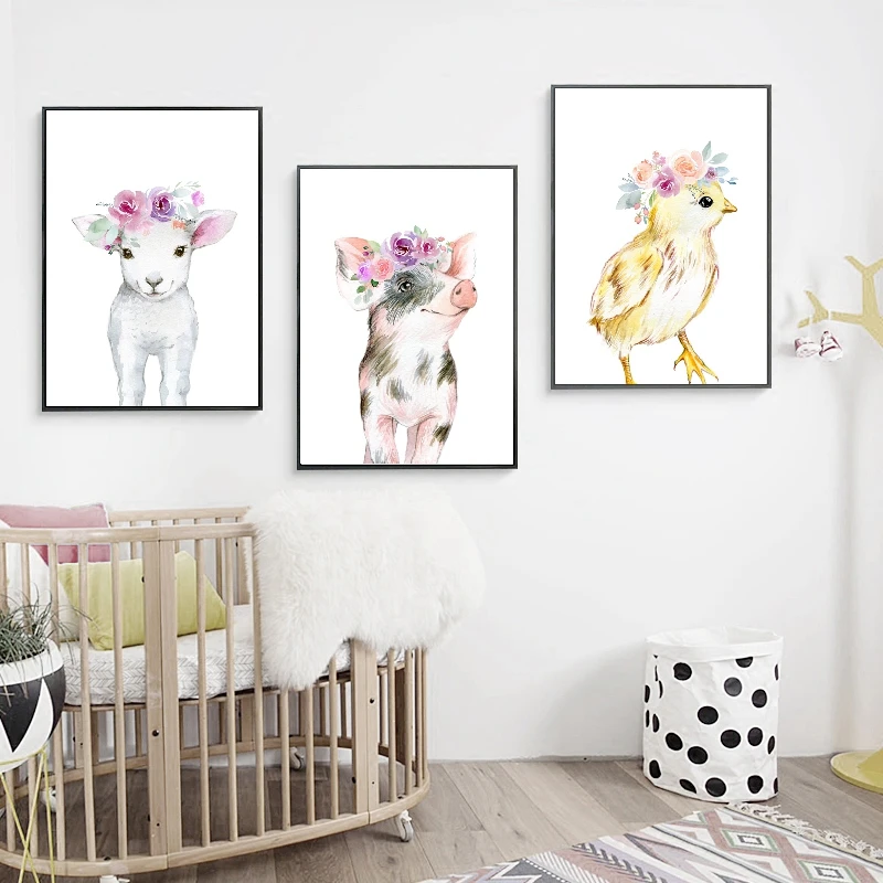 Детская ферма животные настенная живопись холст цветочные подарки для маленьких