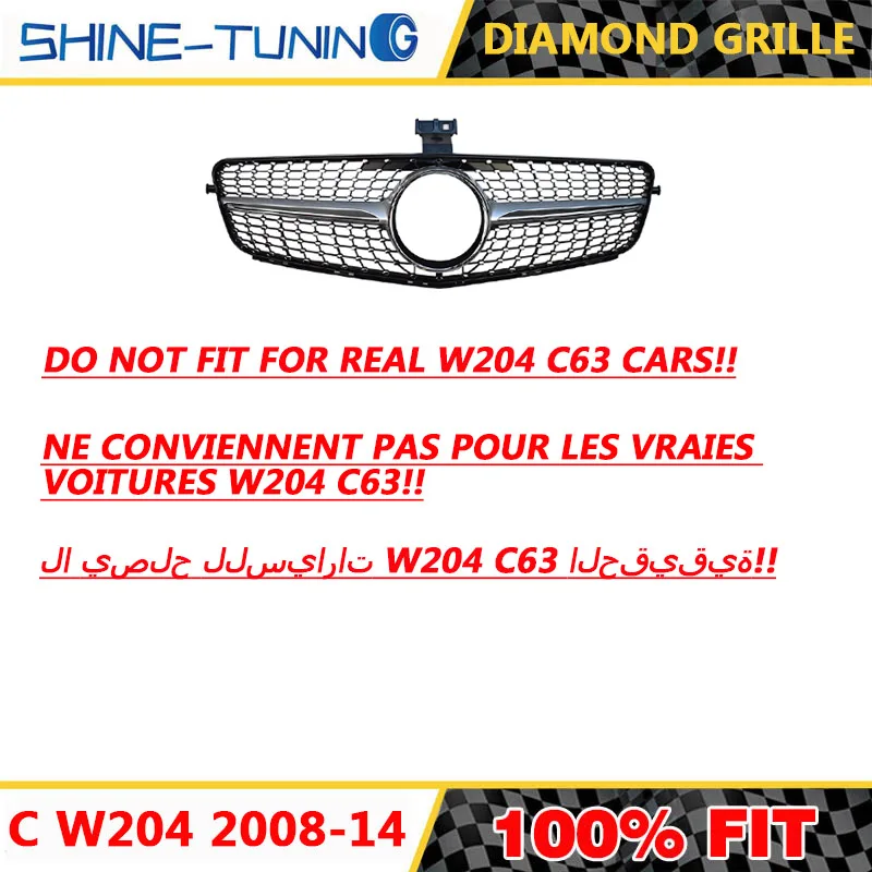 Передняя решетка подходит для mercedes C Class W204 Алмазная Глянцевая/матовый черный C180