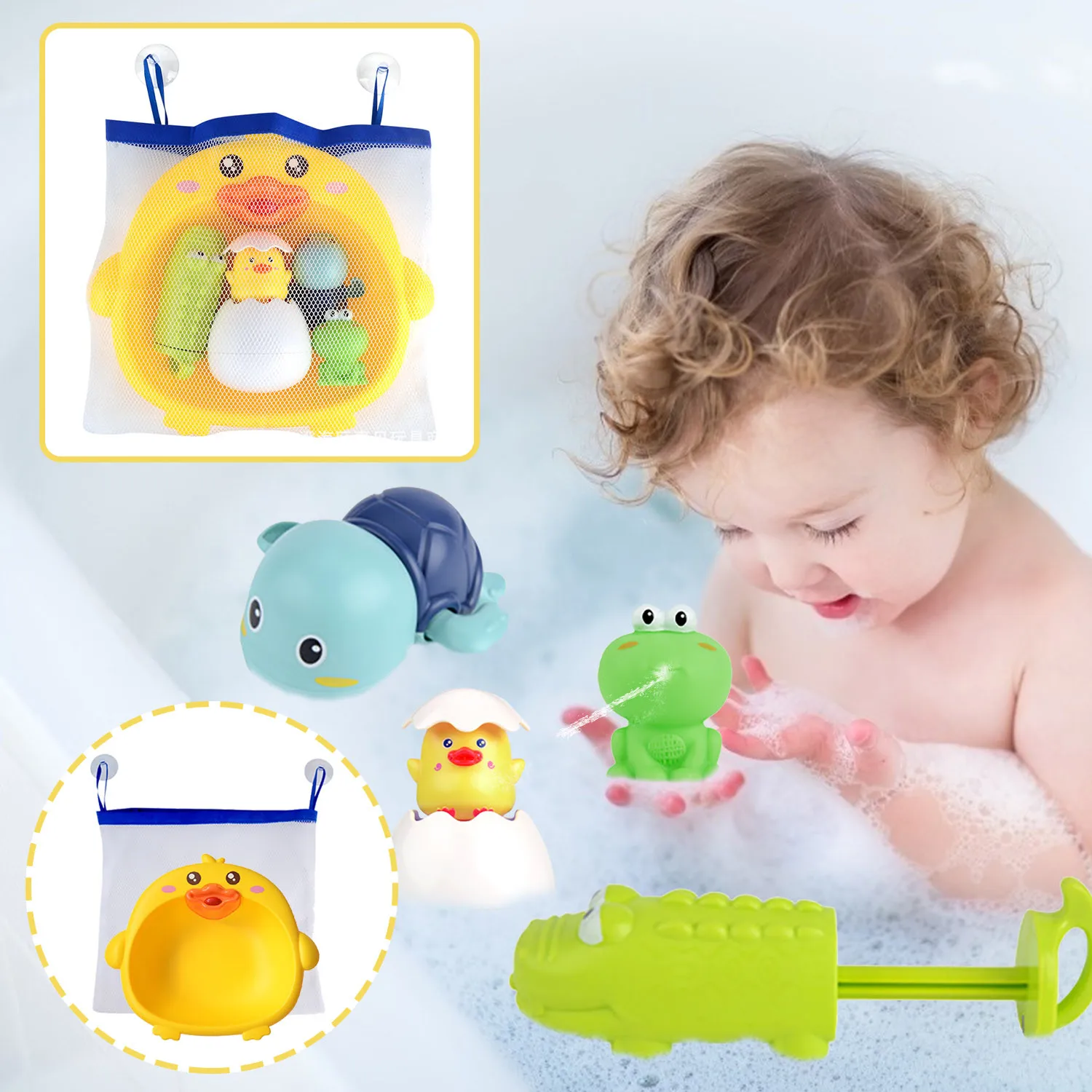 

2021 Детские Игрушки для ванны, милые Мультяшные Игрушки для ванны для малышей, Детская ванна, заводные игрушки для купания с цепочкой, сумка д...