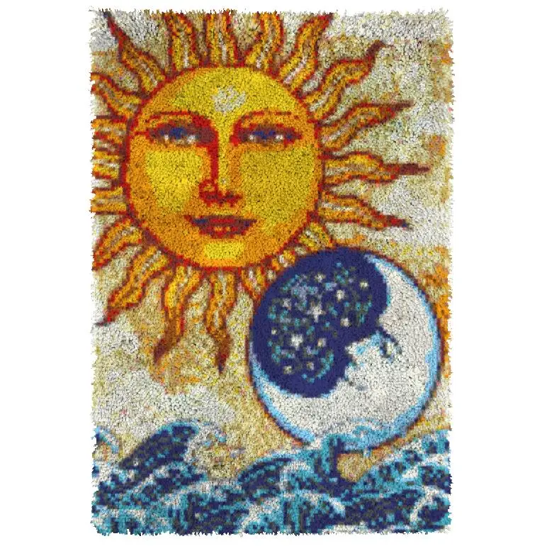 

Latch Hook Rug Kits Sun Unfinished Crocheting Tapestry 3D Yarn Needlework Cushion Sets for Embroidery