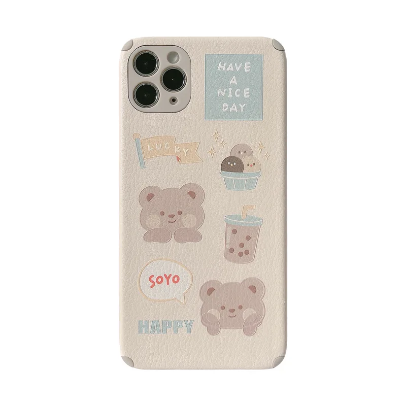 

Cartoon bear leather phone case is suitable for iPhone11 12Pro Max mini X XR XS XSMax 8 7PluS anti-fall protective back cover
