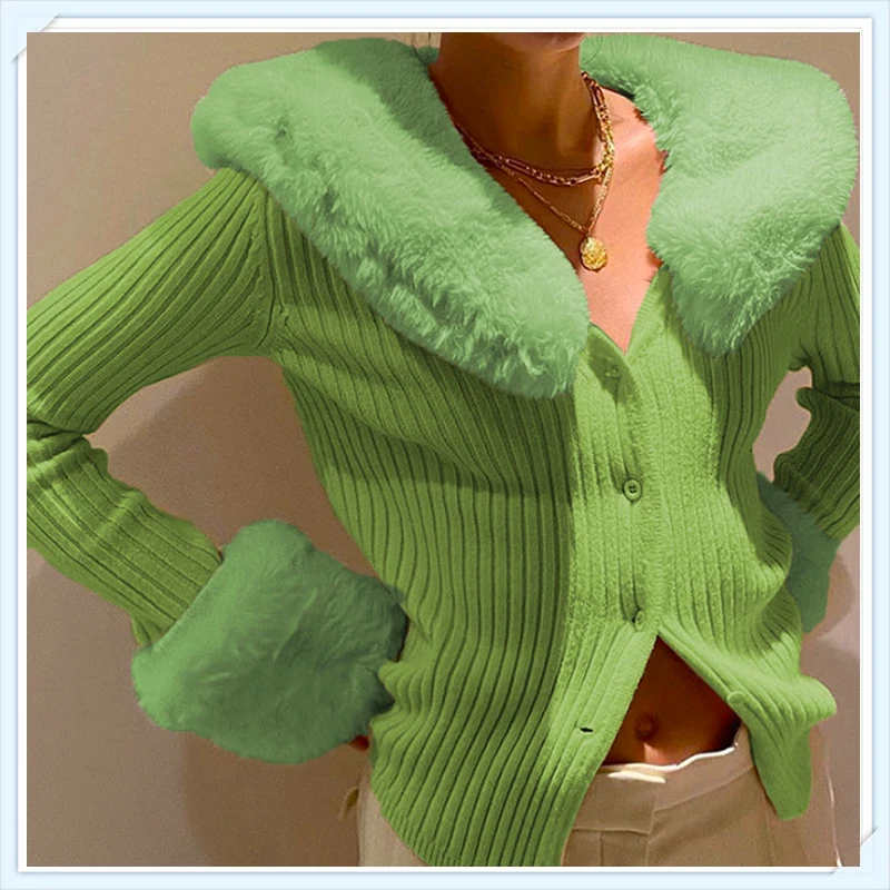 Женский трикотажный кардиган с V-образным вырезом и длинным рукавом |