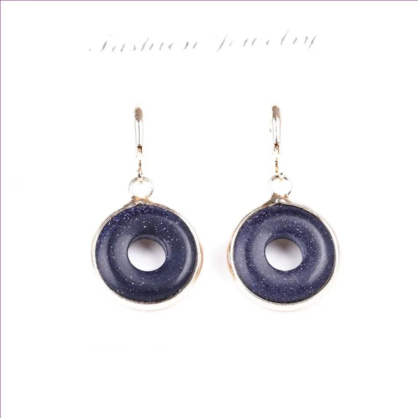 Светильник желтое золото цвет Круглый полый Голубой песок камень серьги для